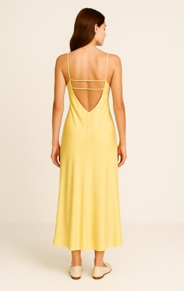 Tessa – Zomerse Gele Maxi Jurk met Open Rug