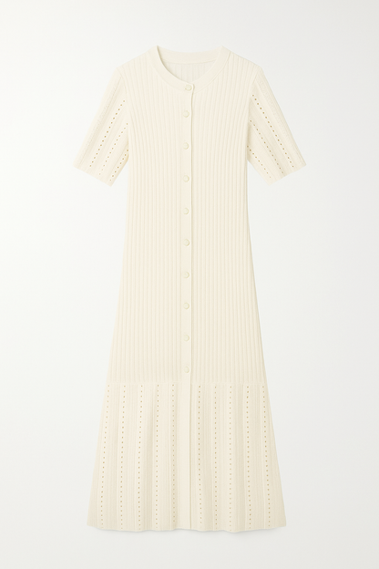 Sophie – Elegante Gebreide Zomerjurk met Knoopdetail