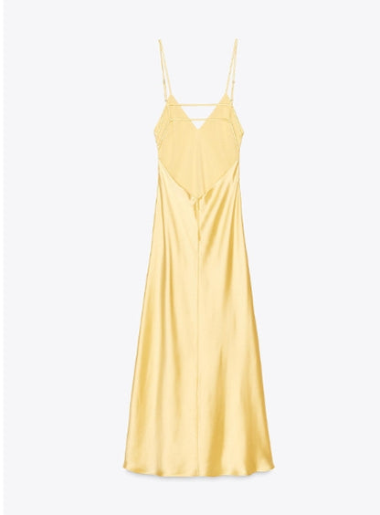 Tessa – Zomerse Gele Maxi Jurk met Open Rug